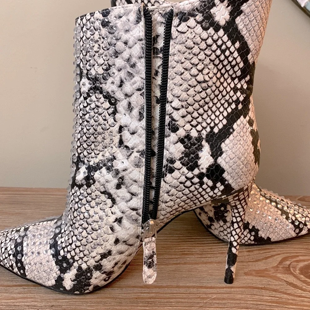JLO Jennifer Lopez Frankalina bootie - faux snakeskin & rhinestones